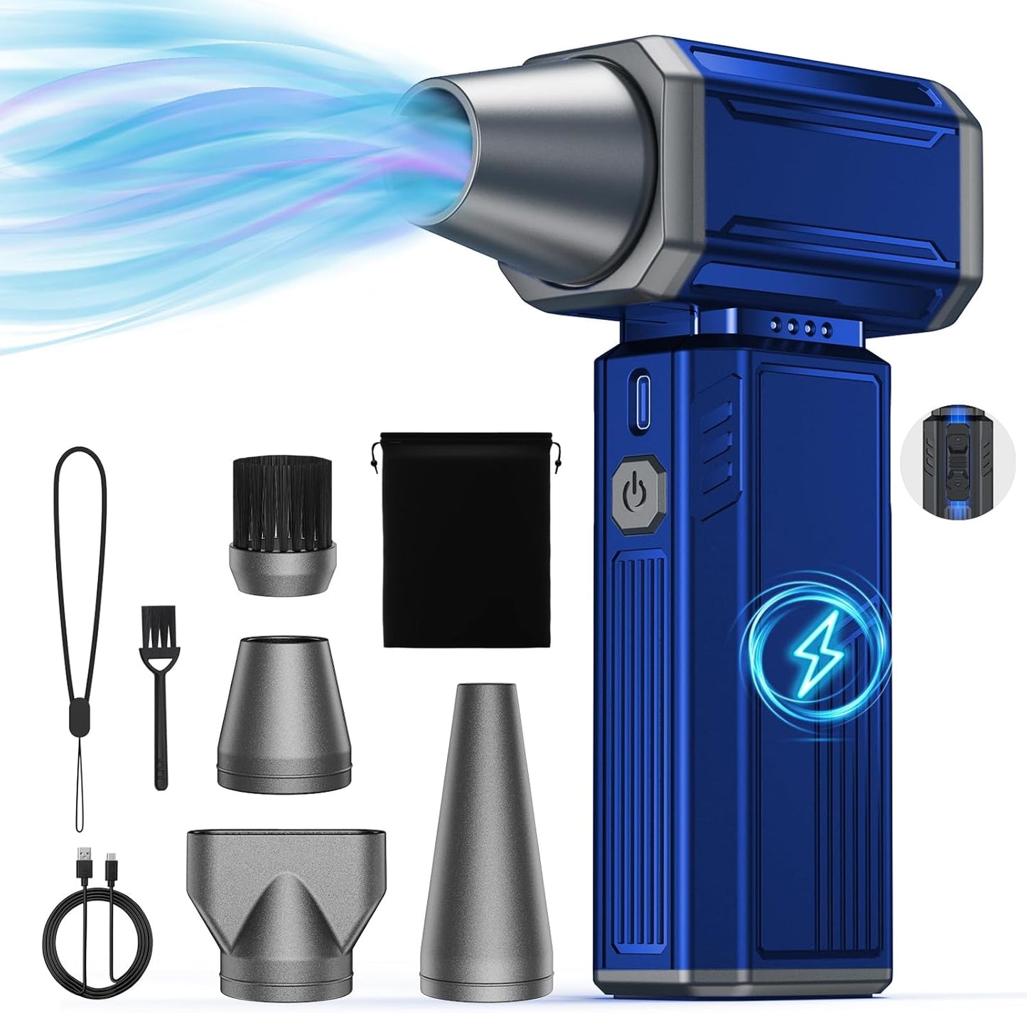 Compressed Air Duster,130000RPM Electric Duster,Stepless Speed Mini Air Blower,Replace Canned Air Duster,Cordless Rechargeable Jet Fan Blower for Keyboard Computer Car Cleaning Dry-Blue