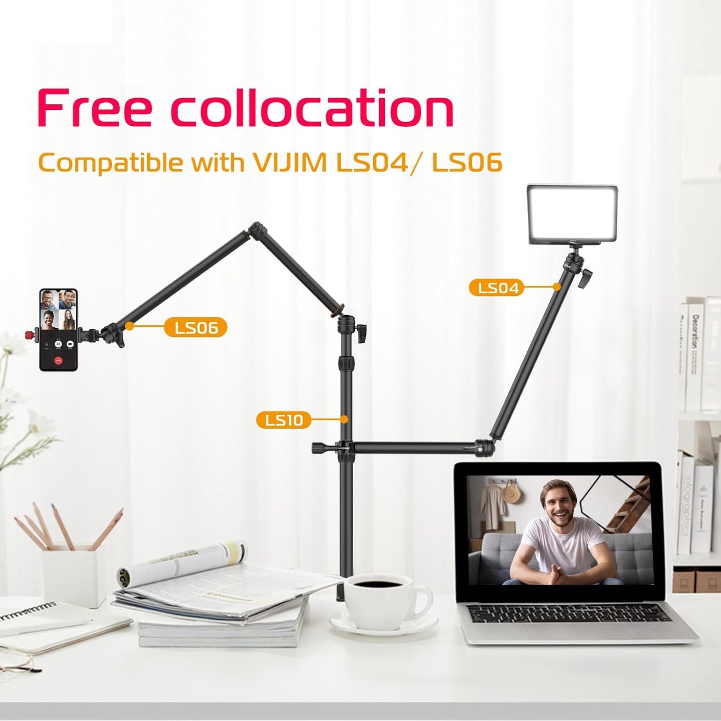 PICTRON LS10 Camera Desk Mount Table Stand with 1/4&quot; Ball Head, 16&quot;-33.8&quot; Adjustable Light Stand, Tabletop C Clamp Arm for DSLR Camera, Ring Light, Live Streaming, Photo Video Shooting