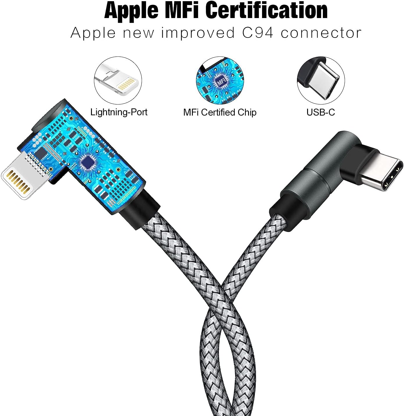 USB C to Lightning Cable 10FT MFi Certified 90 Degree iPhone Fast Charger Nylon Braided Extra Long Charging Cord Compatible with iPhone 14/13/13 Pro Max/13 Mini/12/11/XS/XR/8/iPad 8th