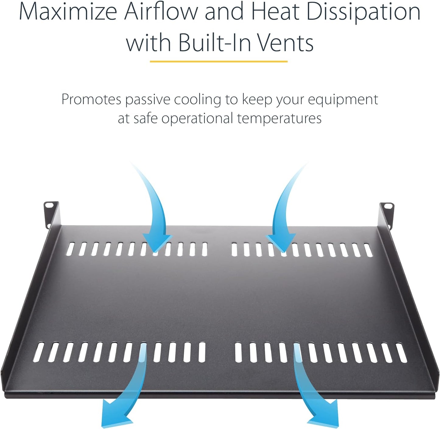StarTech.com 2U Server Rack Shelf - Universal Vented Rack Mount Cantilever Tray for 19" Network Equipment Rack & Cabinet - Heavy Duty Steel - Weight Capacity 50lb/23kg - 16" Deep Shelf, TAA