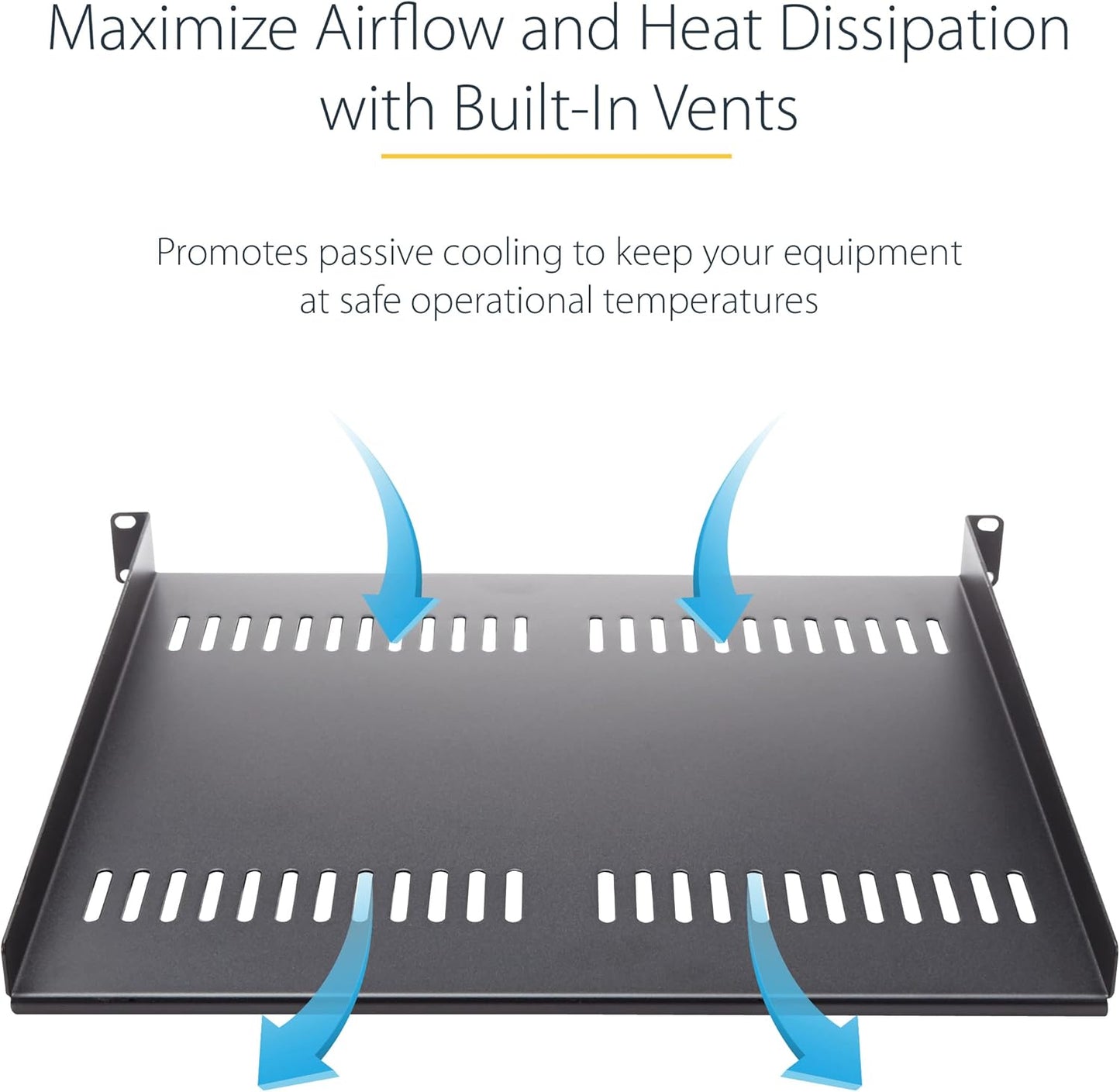StarTech.com 2U Server Rack Shelf - Universal Vented Rack Mount Cantilever Tray for 19" Network Equipment Rack & Cabinet - Heavy Duty Steel - Weight Capacity 50lb/23kg - 22" Deep Shelf (CABSHELF22V)