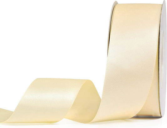 YAMA Ivory Double Face Satin Ribbon 1 1/2 Inch 25 Yards, Ice Cream Ribbon for Gift Wrapping Crafts Flower Bouquet, Ivory