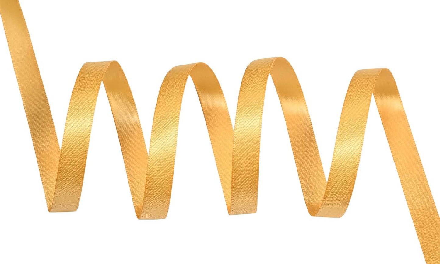 YAMA Gold Double Faced Satin Ribbon 3/8 Inch 25 Yards Thin Gold Fabric Ribbon for Gift Wrapping Crafts Bows Wedding Party Christmas Decoration