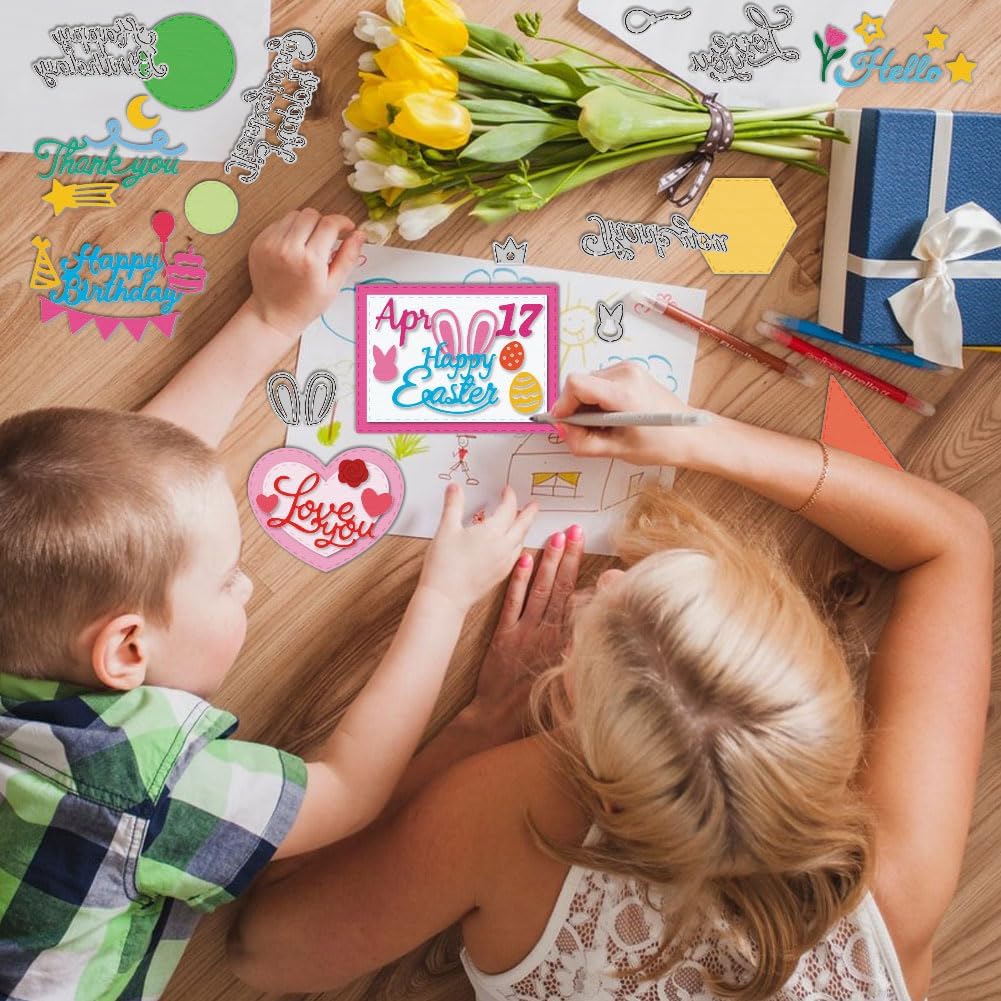 16 Set Word Die Cut for Card Making Blessing Words Metal Cutting Dies Holiday Word Dies Happy Birthday Embossing Stencils for DIY Scrapbooking Photo Album Paper Art Craft Decoration