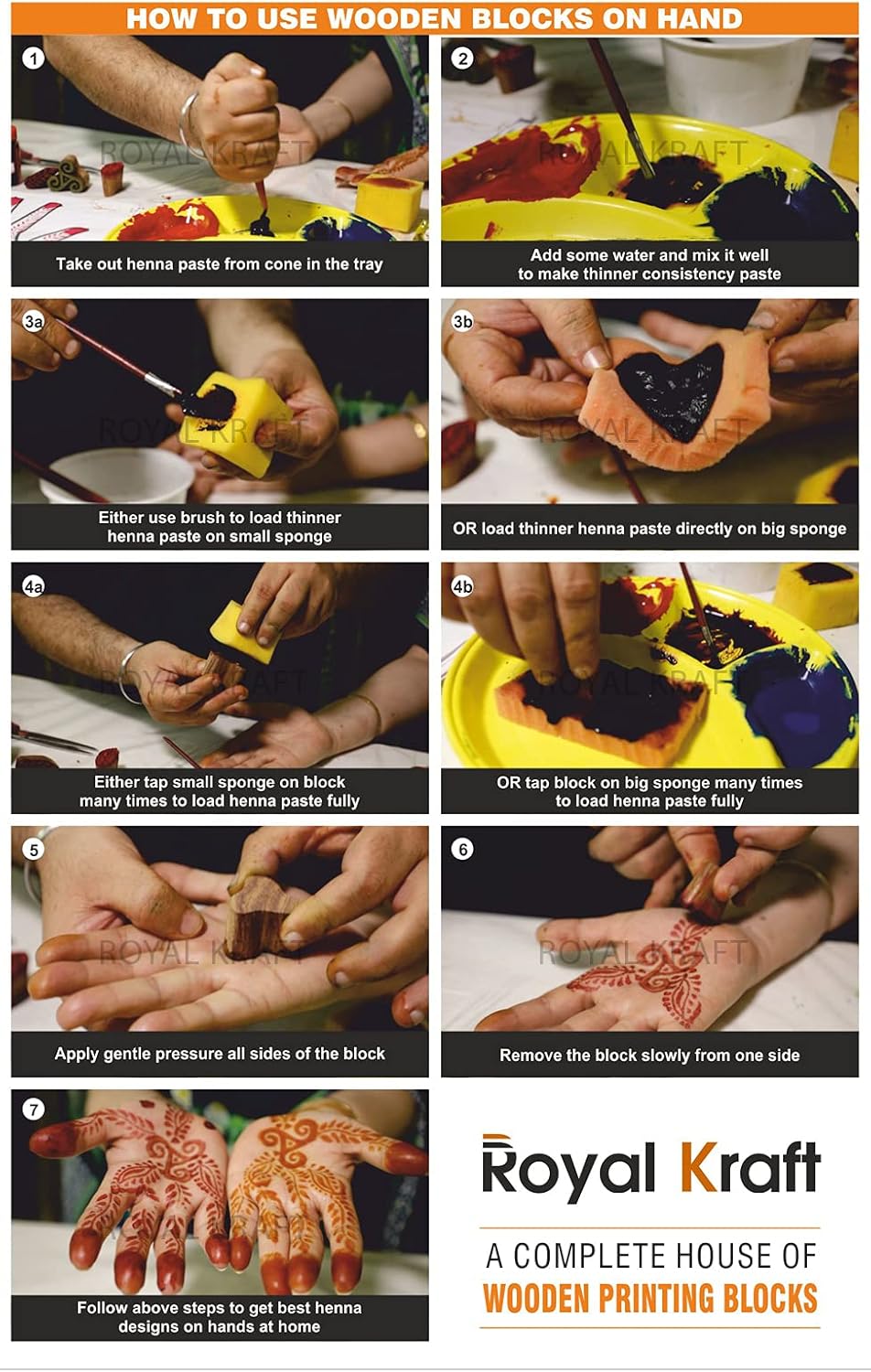 Royal Kraft Wooden Stamps for Block Printing on Saree Border, Textile, Clay, Pottery, Tattoo (Set of 10) MXtag0003