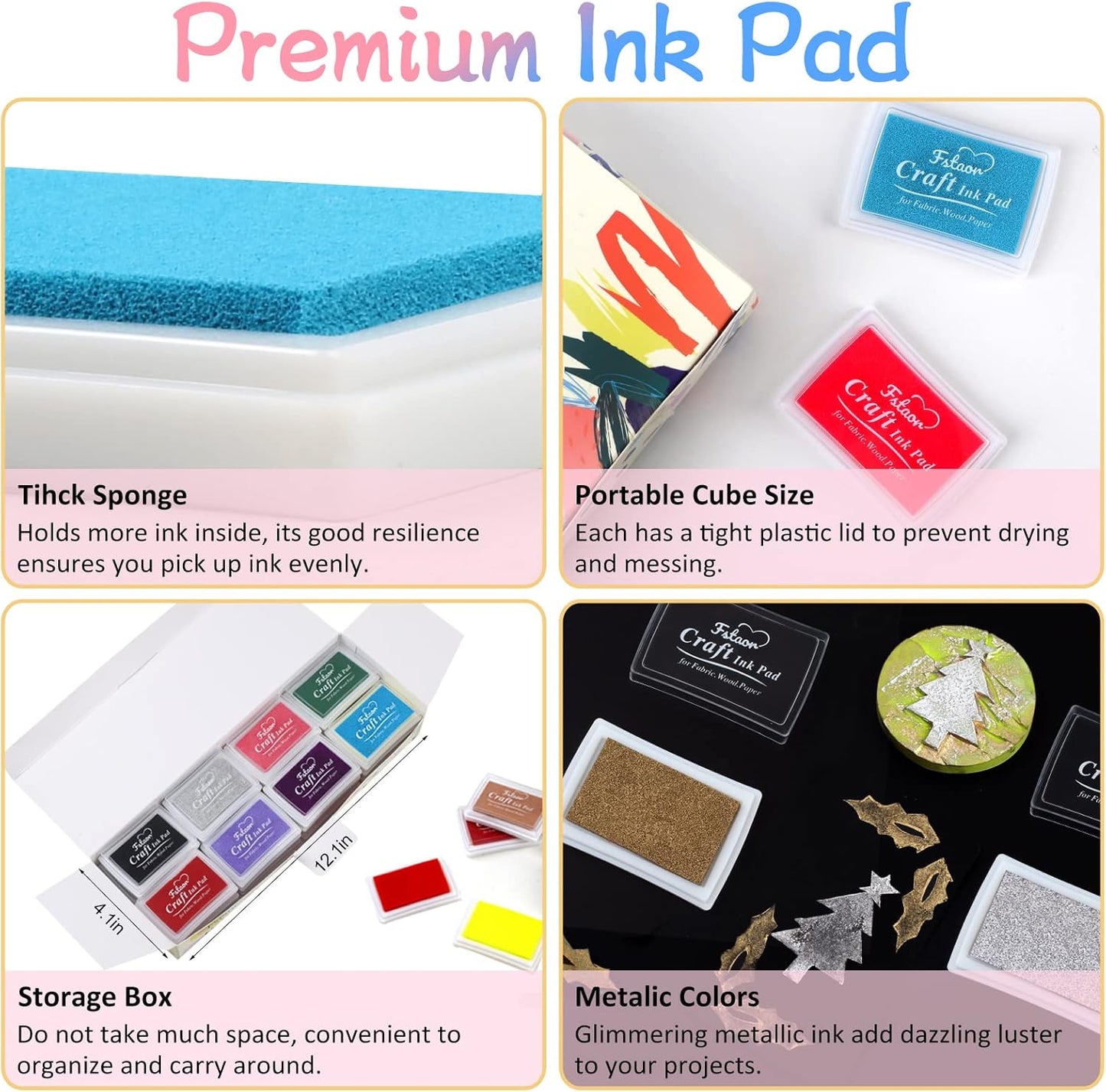 Fstaor 16 Colors Washable Stamp Ink Pads for Kids Crafts, Fingerprint Ink Pads for Stamps on Paper, Fabric, Wood & DIY Art Projects (16 Pack)