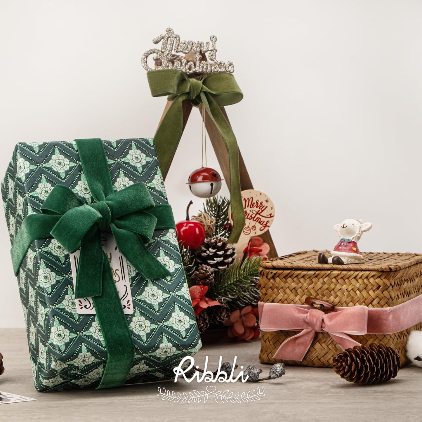 Ribbli Rose Gold Velvet Ribbon 1 Inches Continuous10 Yard Spool Dusty Pink Christmas Ribbon for Gift Wrapping Crafts Home Decor