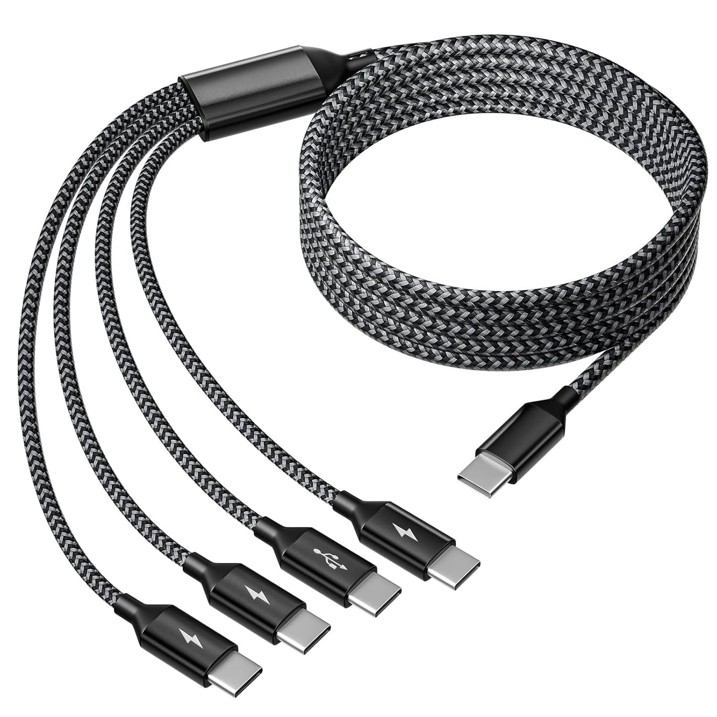 USB C Splitter Multi Charging Cable, Dual Type C Charger Cord,4 in 1 Multiple Nylon Braided Cable with 4 Type-C Connectors Compatible with iPhone 17 16 Pro Max/Samsung Galaxy/Tablets/Google-1Pack 5FT.