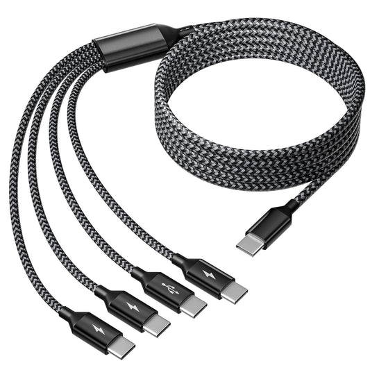 USB C Splitter Multi Charging Cable, Dual Type C Charger Cord,4 in 1 Multiple Nylon Braided Cable with 4 Type-C Connectors Compatible with iPhone 17 16 Pro Max/Samsung Galaxy/Tablets/Google-1Pack 5FT.