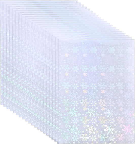 PATIKIL 11.7x8.3" Holographic Sticker Paper, 20Sheets A4 Polypropylene Self-adhesive Transparent Waterproof Laminate Overlay Film for Photo Cards Scrapbook Decorations, Snowflake