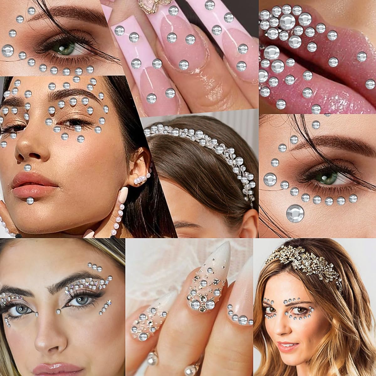 3090 Pcs 4 Sheets Rhinestone Stickers 3/4/5/6 mm Self Adhesive Craft Rhinestones Gems for Face Eyes Makeup Hair Body (White-3/4/5/6mm)