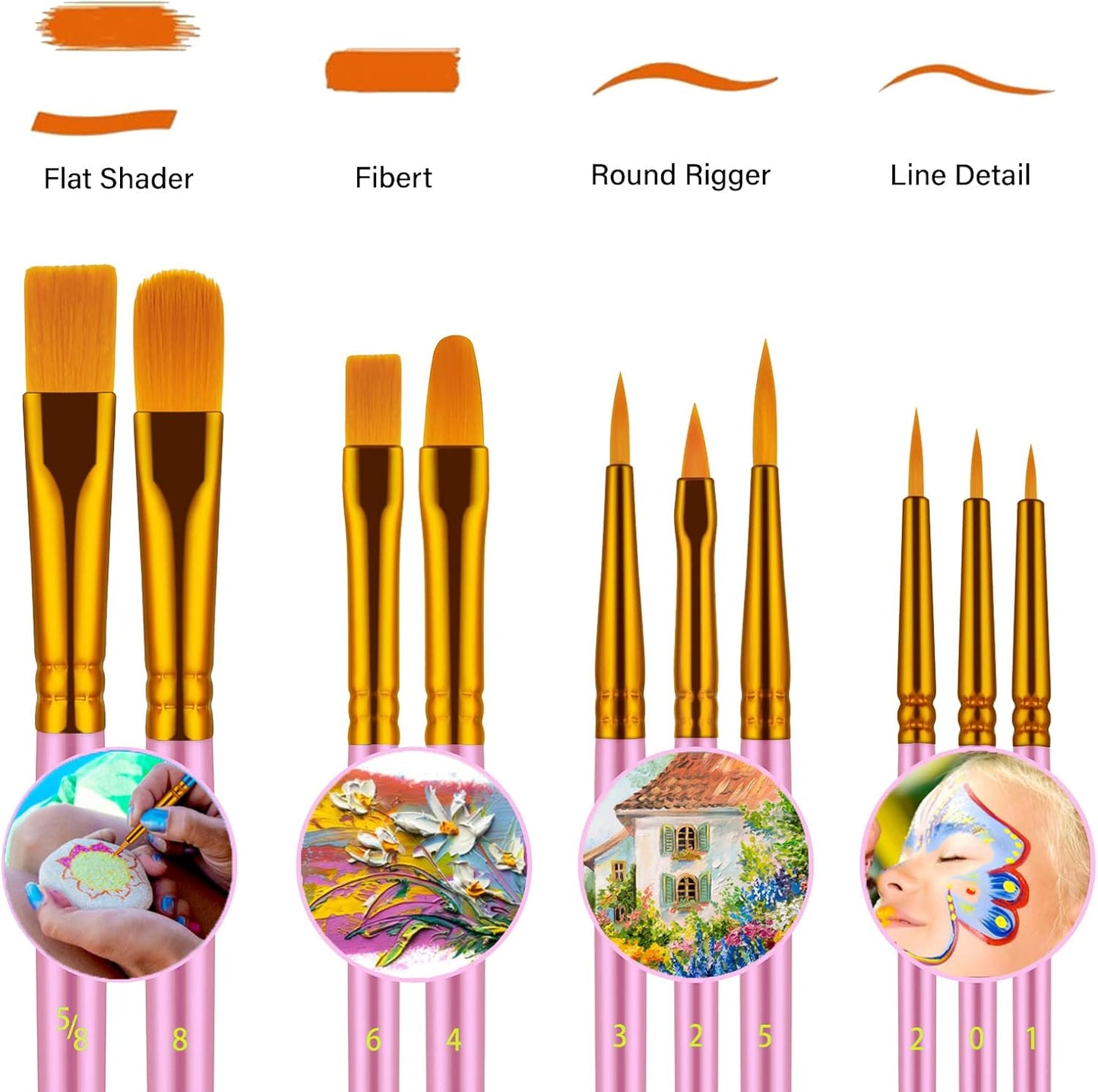 Paint Brushes Set, 20 Pcs Paint Brushes for Acrylic Painting, Oil Watercolor Acrylic Paint Brush, Artist Paintbrushes for Body Face Rock Canvas, Kids Adult Drawing Arts Crafts Supplies, Pink