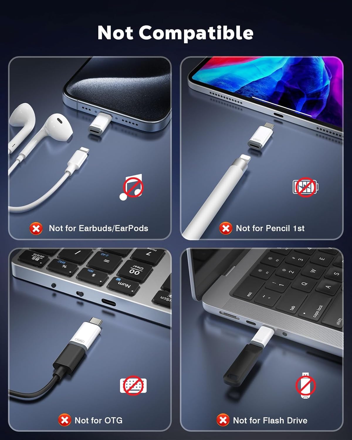 MoKo 2 Pack Lightning to USB C Adapter for iPhone Air 17 16 16e 15 Pro Max Plus, iPad, Galaxy - NOT for Earphones/Microphone/Flash Drive/iPencil, USB-C to Lightning Adapter ONLY for Charging/Data Sync