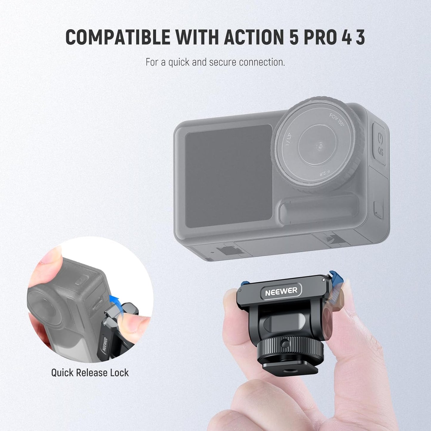 NEEWER Magnetic Mount Accessories Compatible with DJI Osmo 360 / Action 5 Pro / 4/3, Quick Release 160° Tilt Action Camera Adapter Mount with Cold Shoe, 1/4" Thread, AC012 Dark Gray