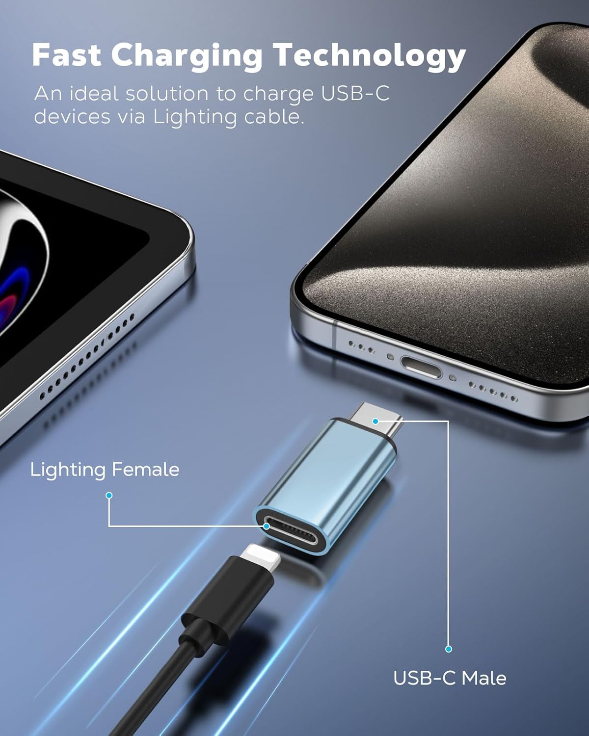 MoKo 4 Pack Lightning Female to USB C Male Adapter,USB-C Lightning Adapter for iPhone Air 17 16 15 Pro Max Plus, iPad Pro/Air, Galaxy,iPhone to USB C Adapter for Data Sync, NOT for Audio/OTG, Cyan