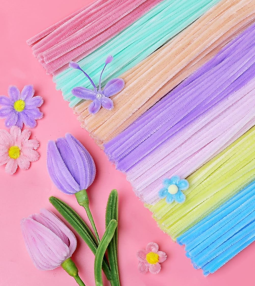 IOOLEEM Pipe Cleaners,200pcs in 7 Colors, Pastel Pipe Cleaners, Macaron Candy Colors, Chenille Stems for Art and Craft Projects, Flower DIY Decorations