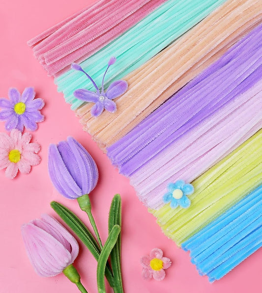 IOOLEEM Pipe Cleaners,200pcs in 7 Colors, Pastel Pipe Cleaners, Macaron Candy Colors, Chenille Stems for Art and Craft Projects, Flower DIY Decorations