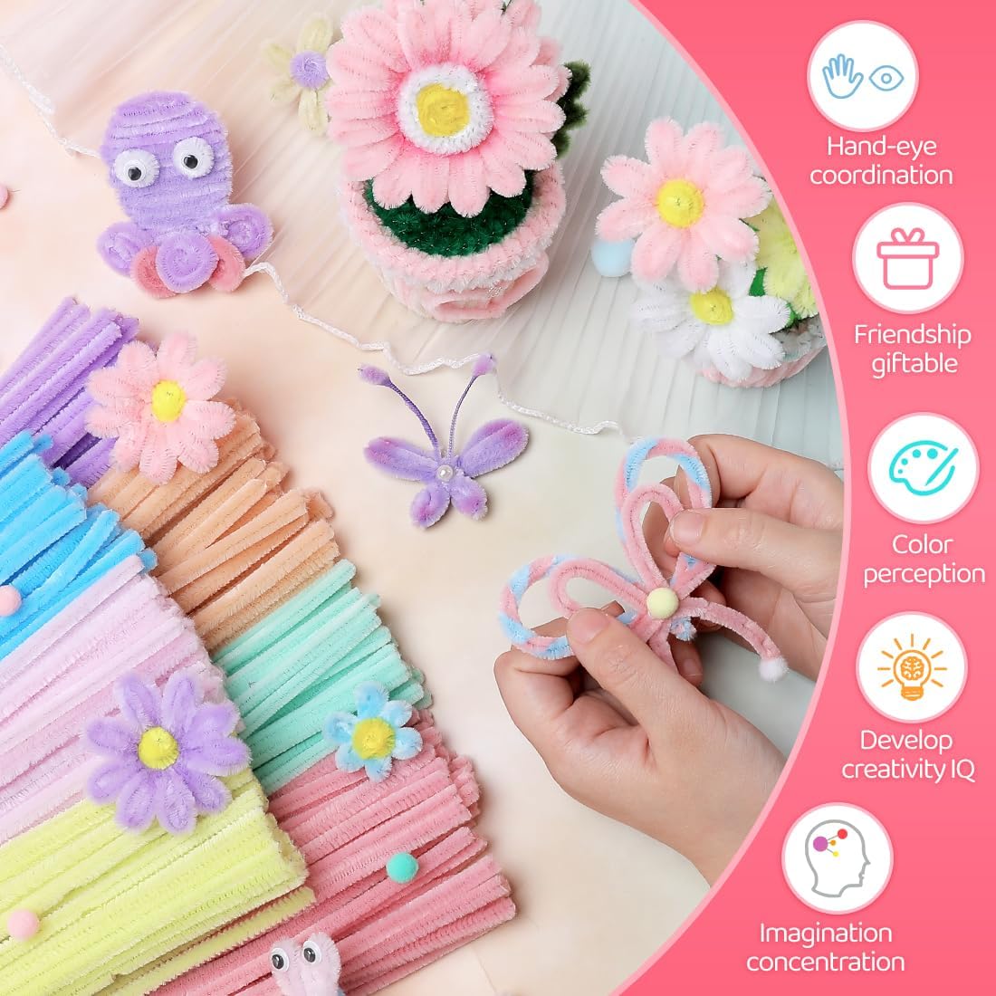 IOOLEEM Pipe Cleaners, 200pcs Light Yellow, Flower Making Arts and Craft Supplies, Ideas for Art Project Activity.