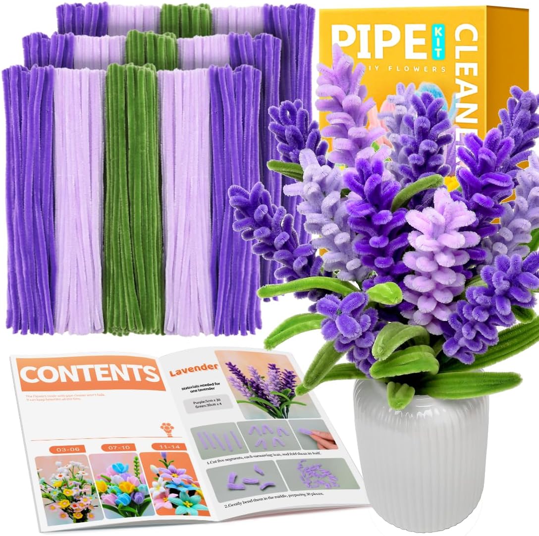 IOOLEEM Pipe Cleaners, 480pcs Purple Lavenders, Flower Making Kit, Arts and Craft Supplies, Ideas for Art Project Activity.