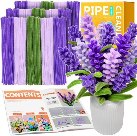 IOOLEEM Pipe Cleaners, 480pcs Purple Lavenders, Flower Making Kit, Arts and Craft Supplies, Ideas for Art Project Activity.