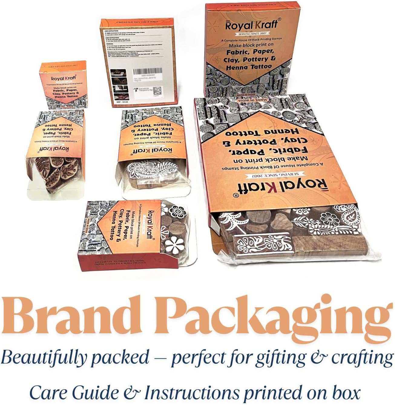 Royal Kraft Wooden Stamps for Block Printing on Saree Border, Textile, Clay, Pottery, Tattoo (Set of 10) MXtag0008