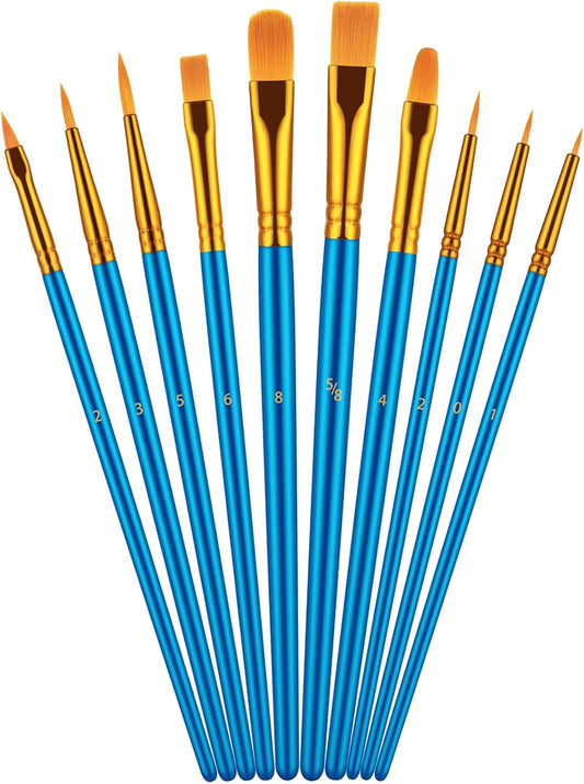 Paint Brush Set, 10 Pcs Paint Brushes for Acrylic Painting, Round Pointed Tip Detail Small Paint Brush for Oil Watercolor Canvas Face Body Boards Rock, Kids Adult Drawing Arts Crafts Supplies, Blue