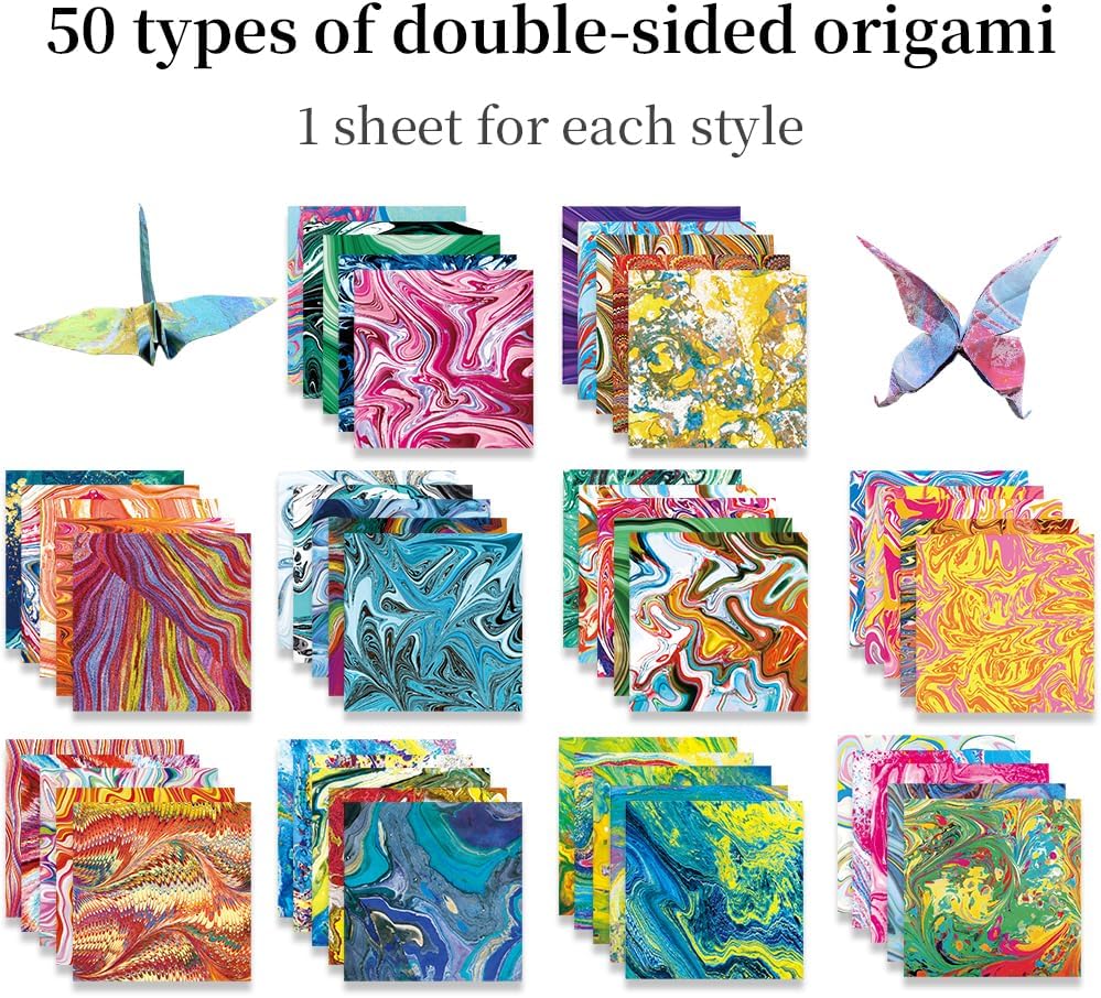 Square Origami Paper 6x6 Double Sided 50 Sheets 50 Colors 70GSM Origami Kit Japanese Chiyo Easy Fold Arts Crafts DIY Handwork Beginner Rock Color