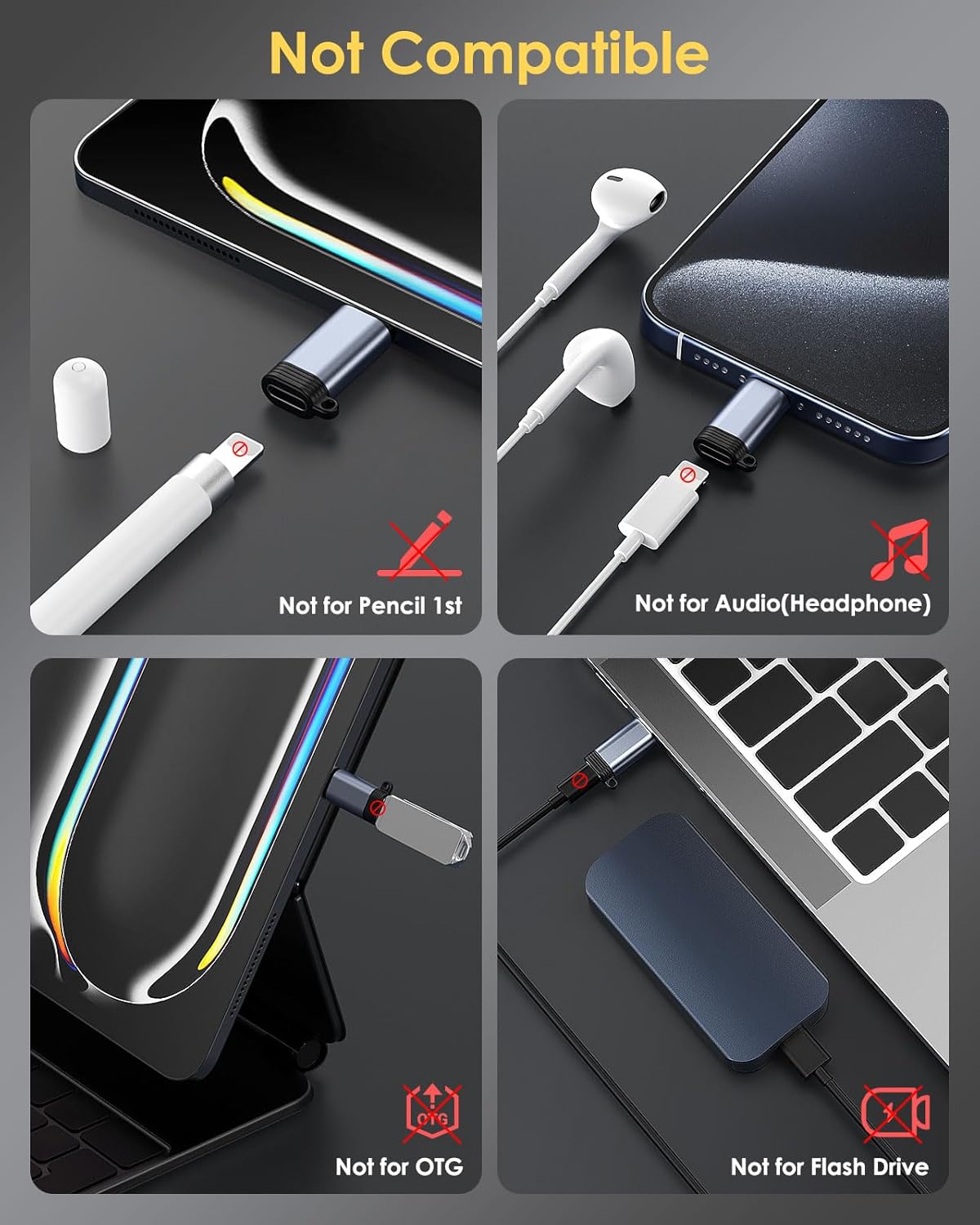 MoKo 4 Pack Lightning Female to USB C Male Adapter, iPhone to USB C Adapter for iPhone 15/16 Pro/16 Pro Max/16 Plus, Galaxy S24, iPad Air/Pro, for Charging/Data Transfer, NOT for Audio/OTG, Gray