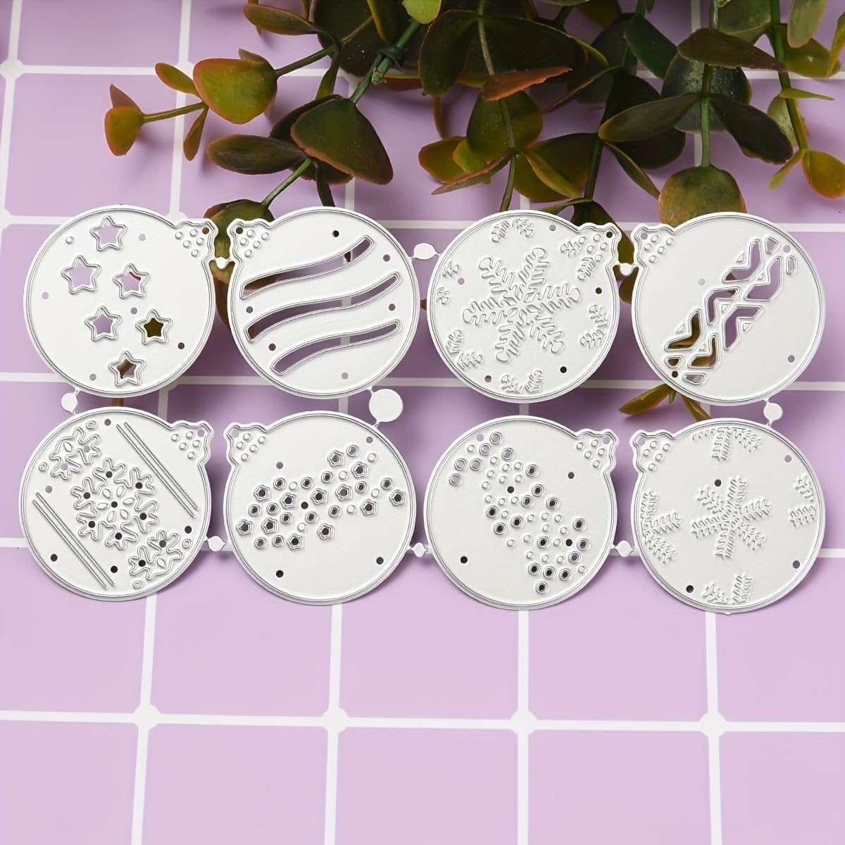 Lapoo Festivals Metal Cutting Die for Scrapbooking - Durable, Cut Stencils for DIY Scrapbook Photo Album Decorative Paper Card, Card Making Supplies, Embossing (8 Christmas Balls 5.6 x 2.8 in)