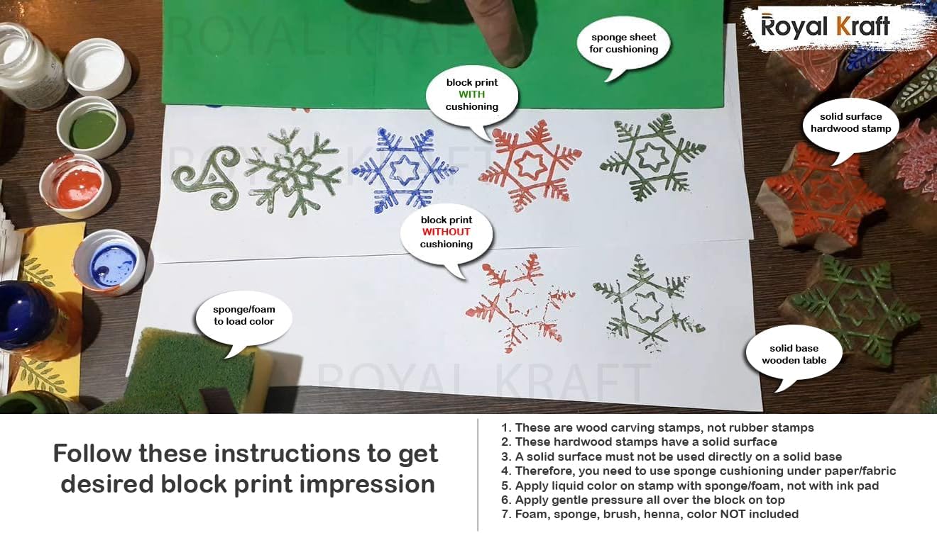 Royal Kraft Wooden Stamps for Block Printing on Saree Border, Textile, Clay, Pottery, Tattoo (Set of 10) MXtag0011