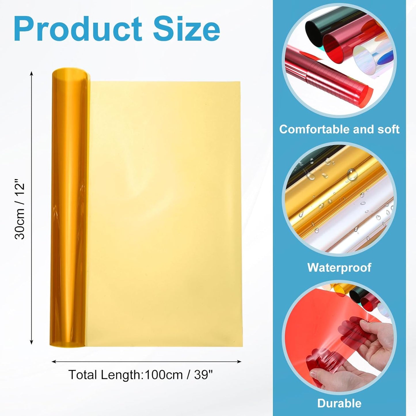 MECCANIXITY Iridescent Window Film,12" x 39" Iridescent Holographic PVC Fabric Dichroic Film Clear Vinyl Paper Roll for DIY Craft Gift Wrapping Bag Decoration,Gold