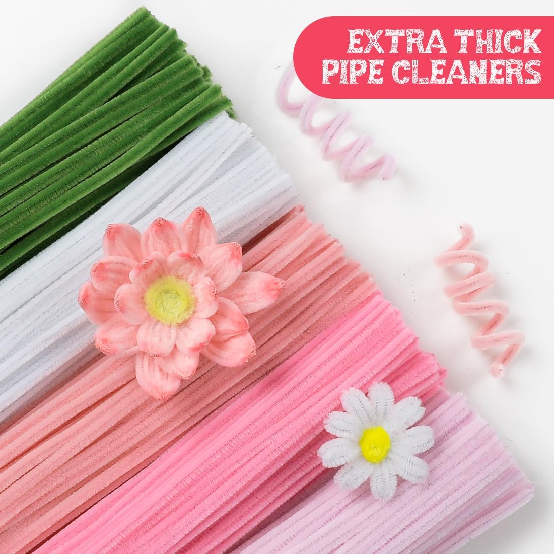 IOOLEEM Pipe Cleaners, 480pcs Pink, Flower Making Kit, Arts and Craft Supplies, Ideas for Art Project Activity.