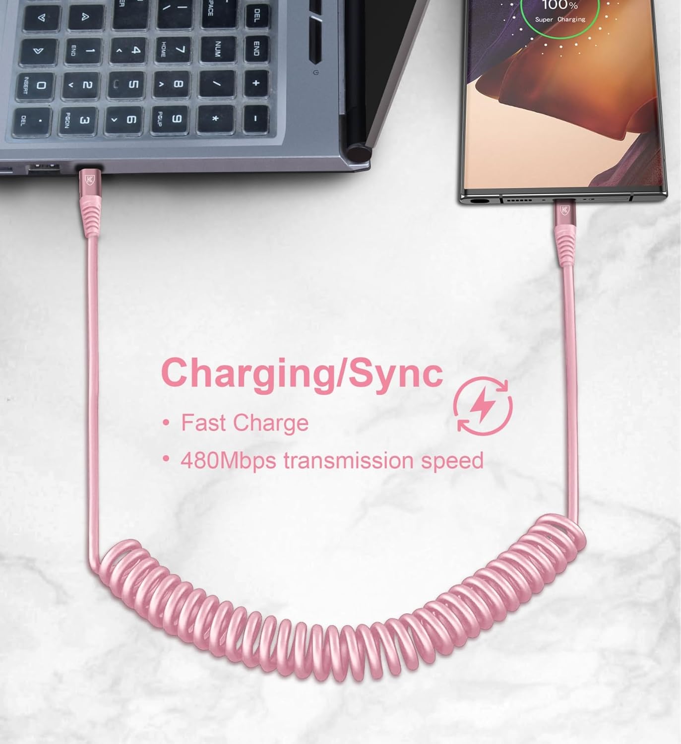 USB C to C Cable 3FT for Car, Coiled USB C Fast Charging Cable for iPhone 17/16/15, 2Pack Type C Cord for iPhone 15/Plus/Pro/Pro Max/Samsung Galaxy S23-Pink