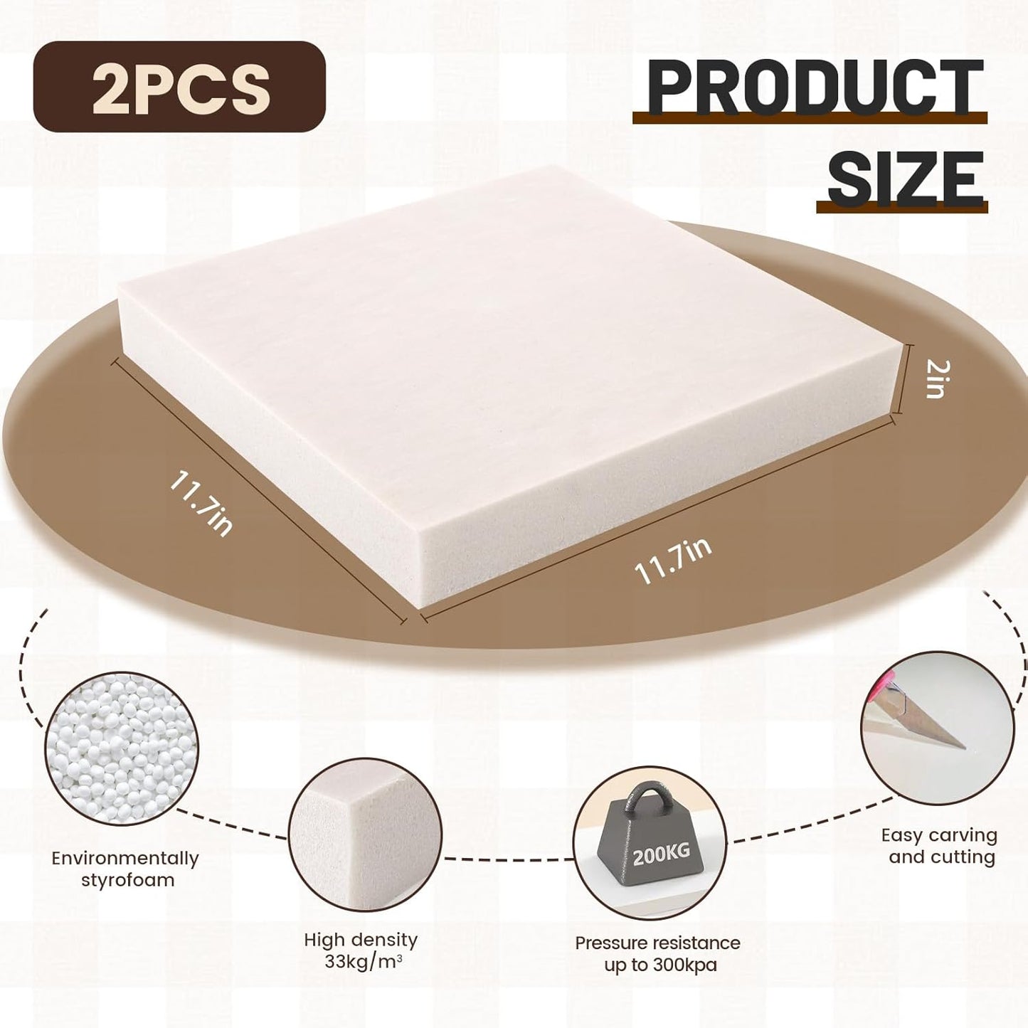 Gvereld High Density XPS Foam Board, 2 Pack 11.7x11.7X 2in Polystyrene Craft Foam Sheets, Rigid and Easy to Shape,DIY Modeling Art Projects, Party Decoration, Cosplay Prop Production, Heat Insulation