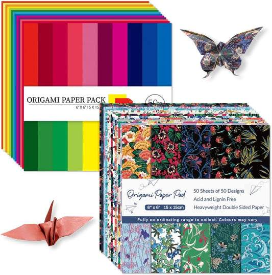 Origami Paper Kit Dobule Sided 100 Sheets 100 Colors 6 Inch Japanese Chiyo Square Easy Fold Arts Crafts DIY Handwork Origami Papers Beginner Solid Color Flower