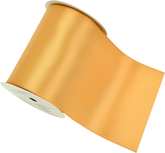 YAMA Double Face Satin Ribbon Roll - 4 inch Wide Solid Color Craft Ribbon, Great for Chair Sash,Making Bow, Sewing and Wedding Bouquet- 5 Yard/Spool, Gold