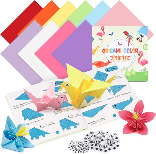 Koogel 250Sheets Origami Paper Craft Kits, Color Paper 6"x 6" with Origami Book, DIY Art Projects Set for Beginners