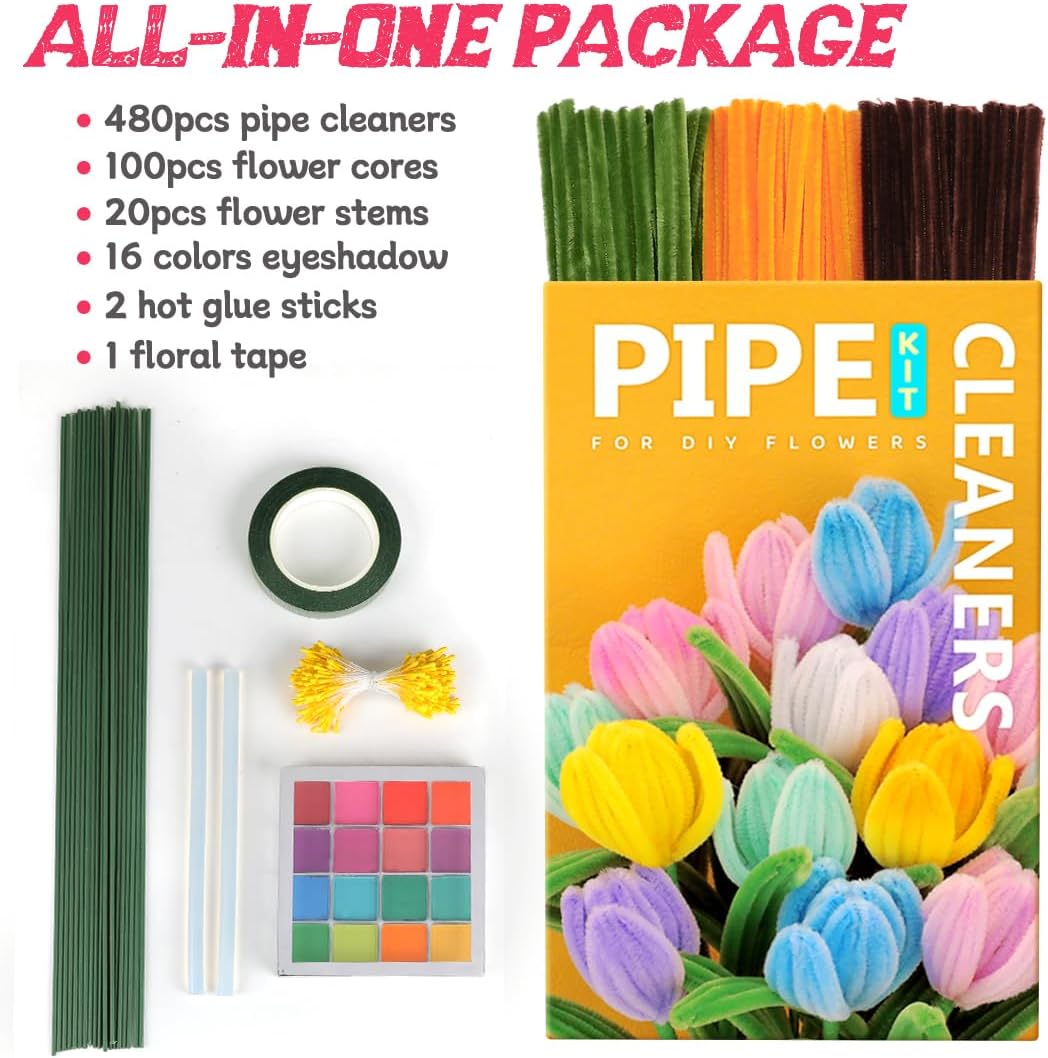 IOOLEEM Pipe Cleaners, 480pcs Yellow Sunflowers, Flower Making Kit, Arts and Craft Supplies, Ideas for Art Project Activity.