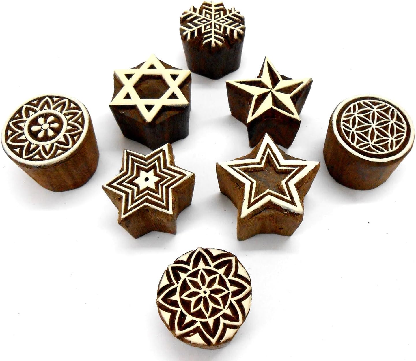 Pack of Elegant Design Wooden Blocks Stamps for Printing on Textiles, Pottery Crafts,Henna, Scrapbooking (Set of 8)