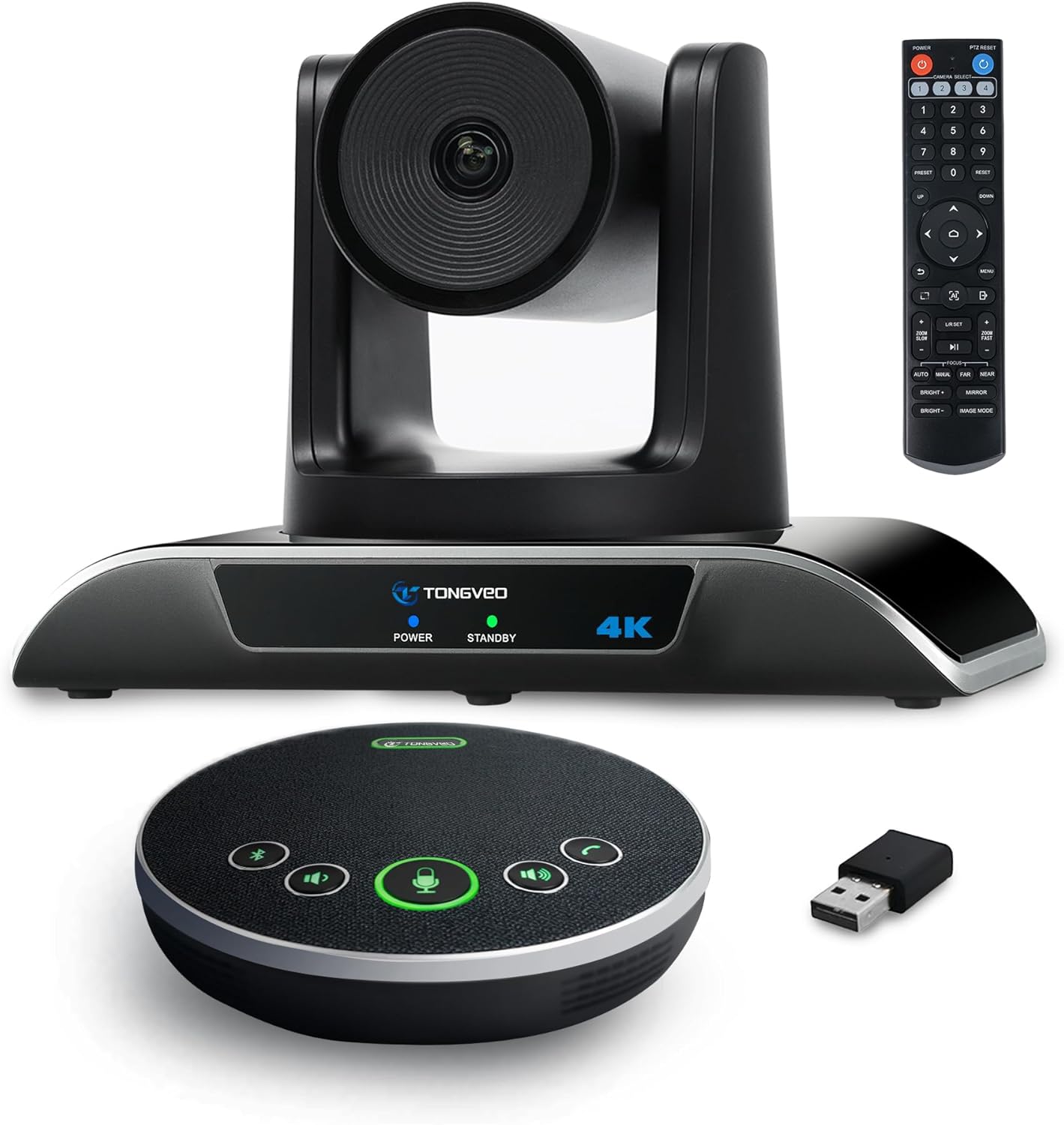 TONGVEO 4K Conference Room Camera System, AI Auto-Tracking PTZ Camera 5X Digital Zoom with Speakerphone Set 120° Wide-Angle USB3.0 for Zoom YouTube Teams OBS and More