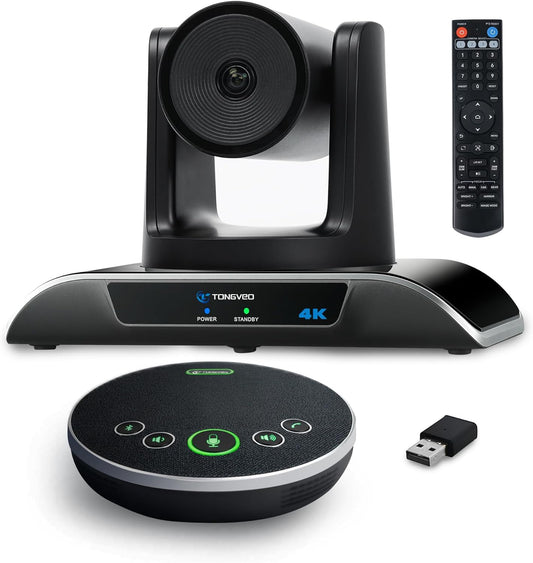 TONGVEO 4K Conference Room Camera System, AI Auto-Tracking PTZ Camera 5X Digital Zoom with Speakerphone Set 120° Wide-Angle USB3.0 for Zoom YouTube Teams OBS and More