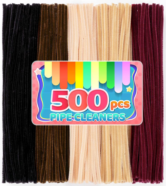 IOOLEEM Brown Pipe Cleaners,500pcs in 5 Colors, Chenille Stems for Art and Craft Projects, Flower DIY Decorations