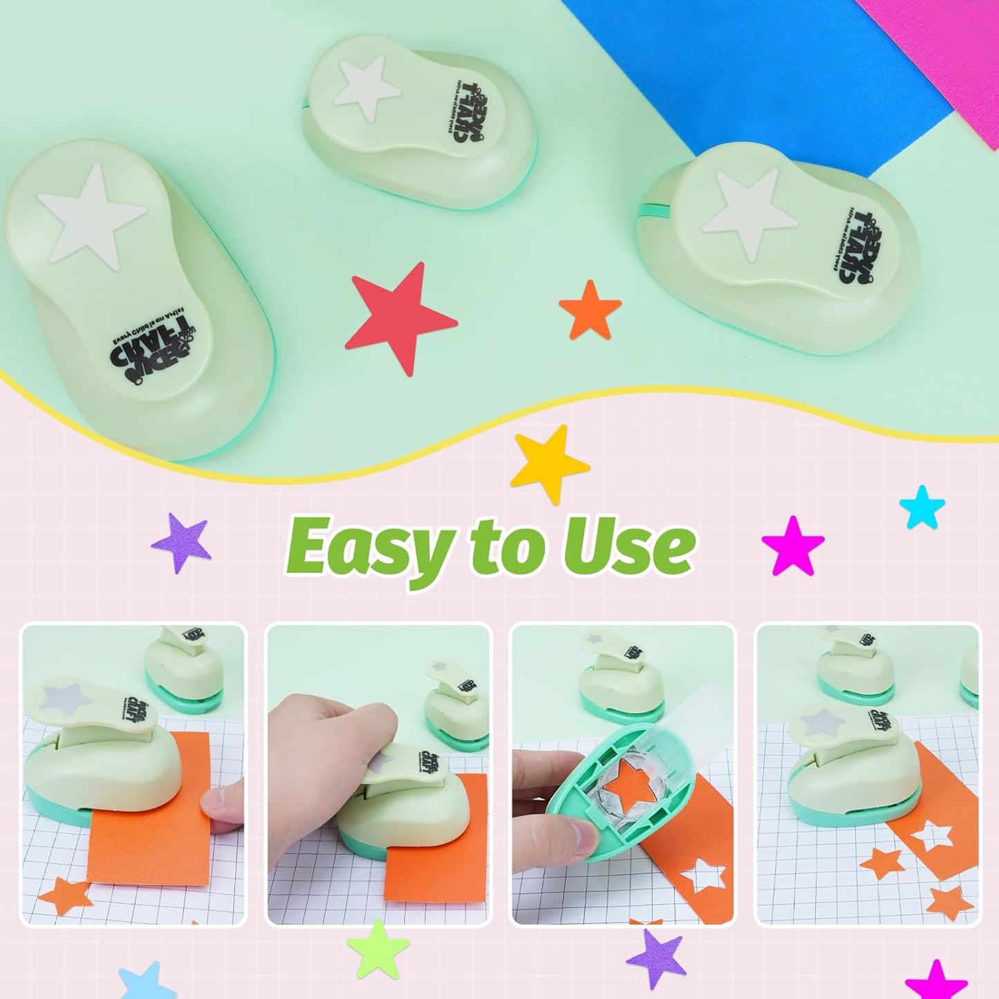 UCEC Star Hole Paper Punch, Star Lever Puncher for Crafts, 1 Inch Craft Punch, 5/8 inch Hole Punch Shape, 3/8 inch Paper Punch for Crafting