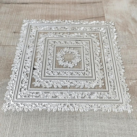 Lapoo Flowers Metal Cutting Die for Scrapbooking - Durable, Cut Stencils for DIY Scrapbook Photo Album Decorative Paper Card, Card Making Supplies (Multiple Large Lace Square Frames 8.1 x 8.1 in)