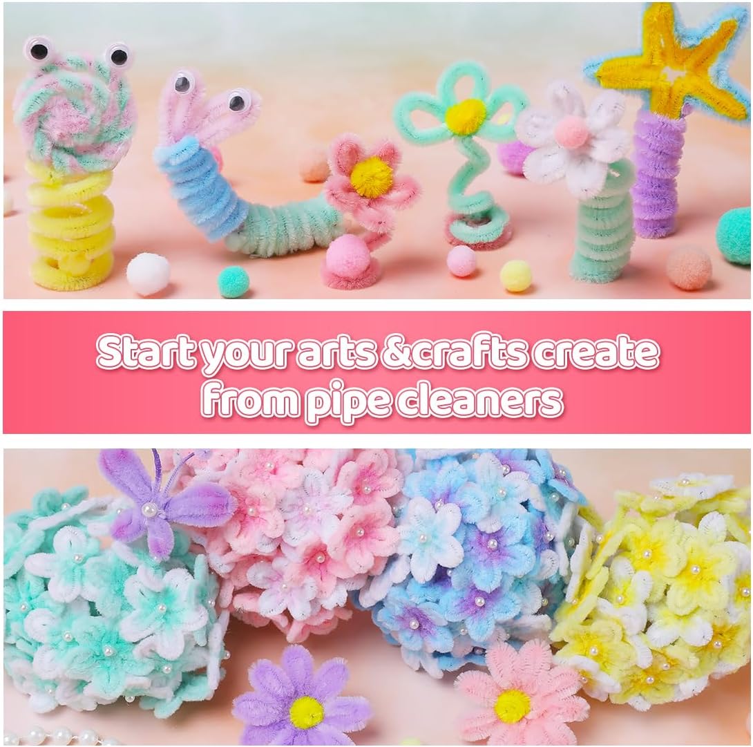 IOOLEEM Pipe Cleaners,500pcs in 7 Colors, Pastel Pipe Cleaners, Macaron Candy Colors, Chenille Stems for Art and Craft Projects,Flower DIY Decorations