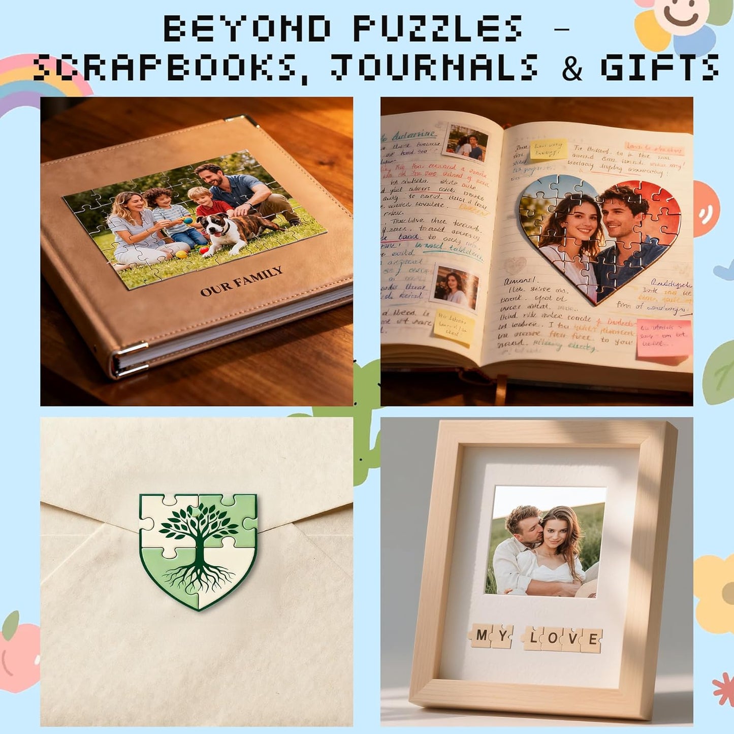 Puzzle Maker Machine Cutter, DIY Puzzle Cutting Machine for Custom Puzzles from Photos, Personalized Photo Puzzle Creator for Journals, Scrapbooking & Gifts, with Boards & Adhesives