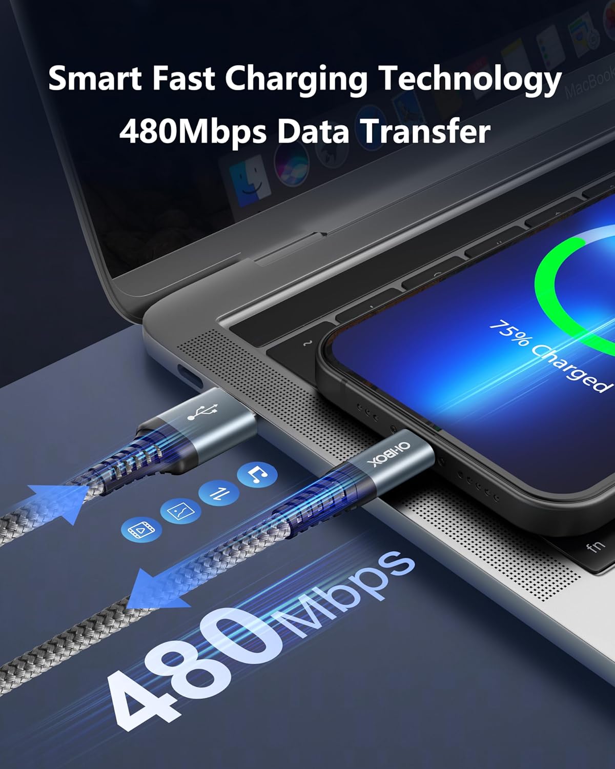 ohbox iPhone Charger 6FT MFi Certified Lightning Cable 6 Feet 2Pack Nylon Braided Fast Charging iPhone Charger Cord Compatible with iPhone 14 13 12 11 Pro Max XR XS X 8 7 6 Plus SE iPad and More