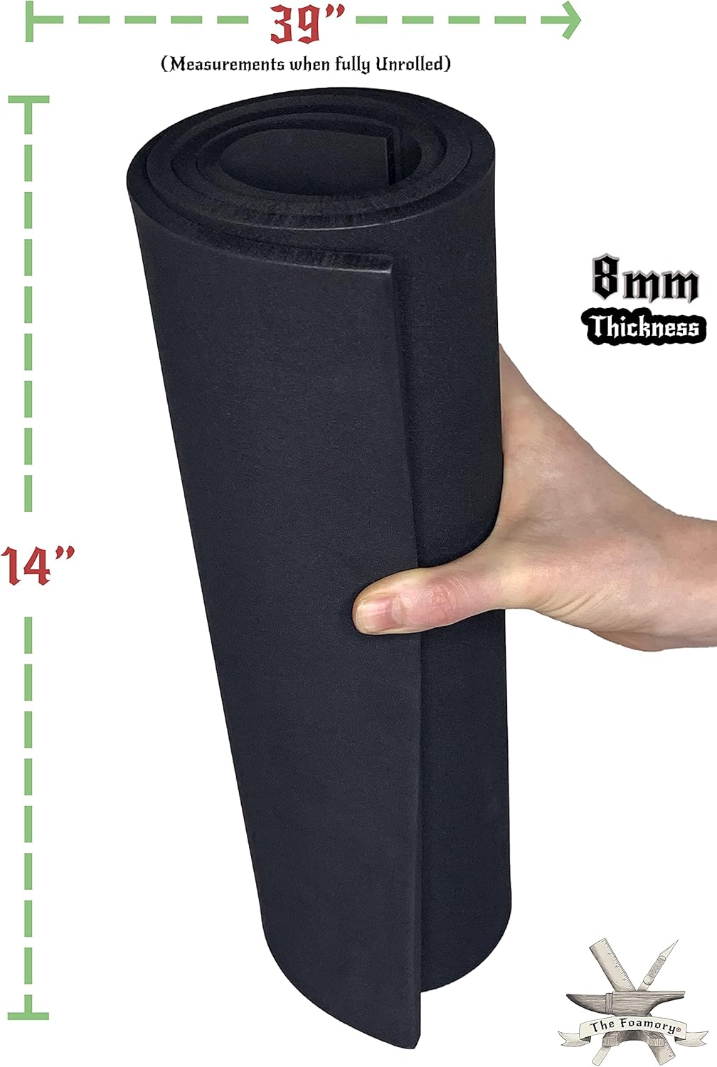 Shape Retention EVA Cosplay Foam 8mm (1mm-10mm) 14x39 inch Black or White High Density EVA Foam Sheets. Premium 85 kg/m3 Heat Shape Material for DIY Convention or Halloween Costumes by The Foamory