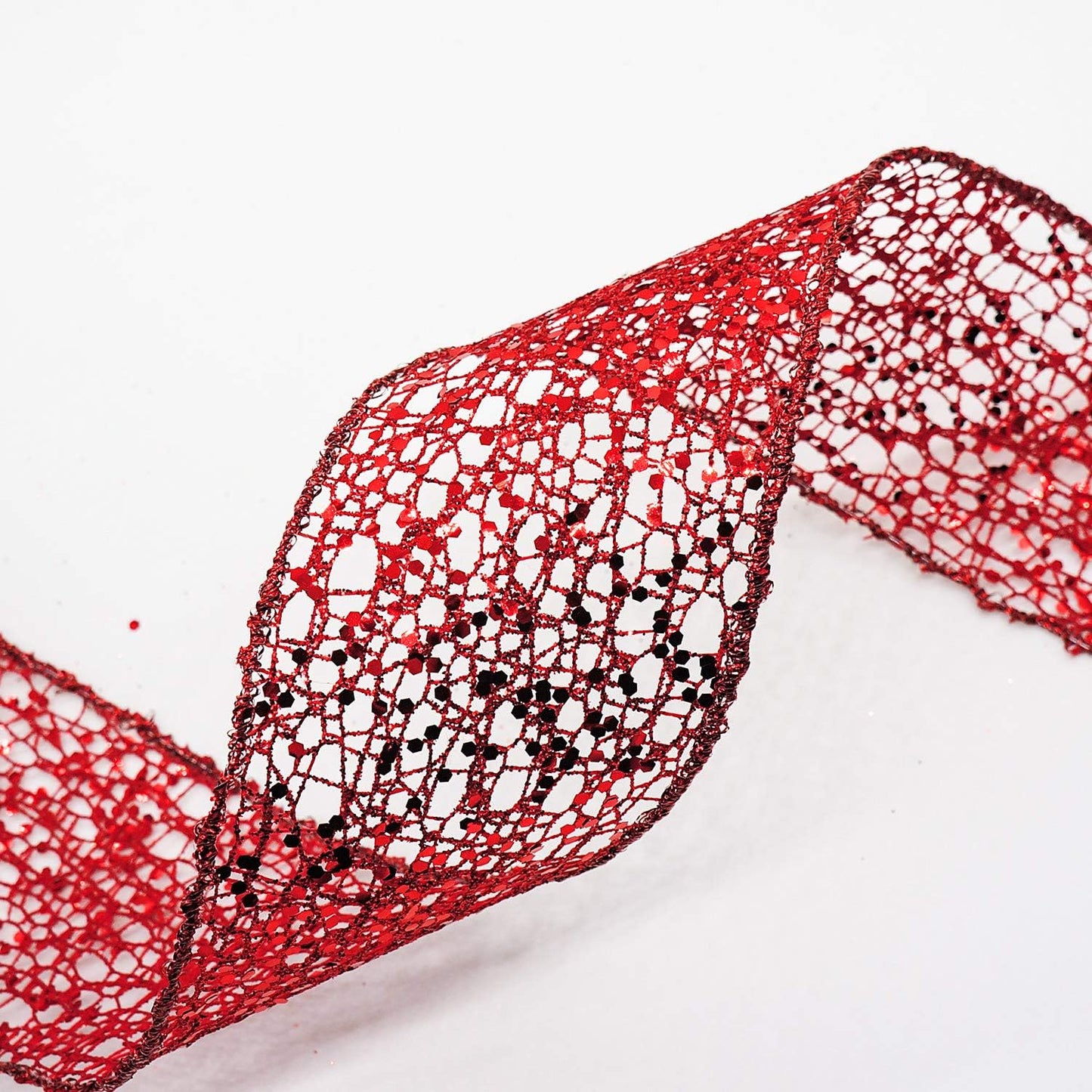 CT CRAFT LLC Sparkling Glitter Mesh Wired Ribbon 2.5" x 10 Yards Red for Christmas Home Decor Bow Gift Wrapping DIY Crafts Wreath