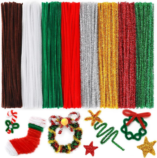 IOOLEEM Christmas Pipe Cleaners, 200pcs in 8 Christmas Colors, Chenille Stems for Christams, DIY Christmas Crafts and Party Decors, Art and Craft Supplies.
